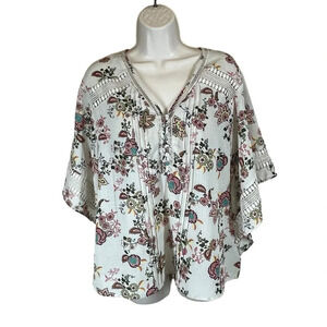 Zac & Rachel flutter sleeve floral blouse cream women’s large boho cottagecore